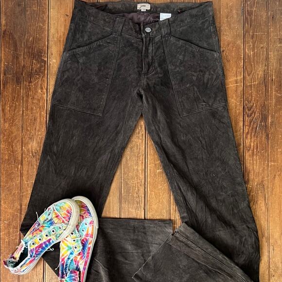 June Pants - Vintage Y2K suede women’s Pants low rise, straight leg brown leather size 29